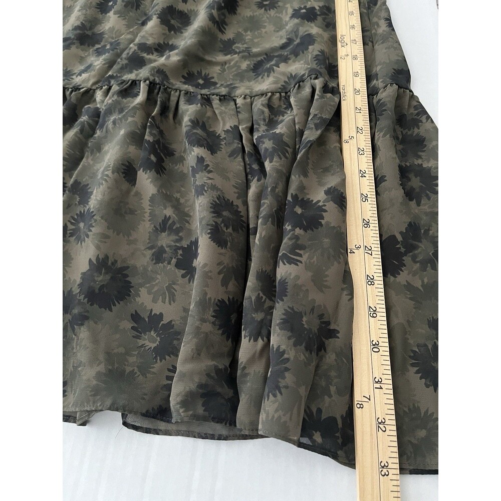 Steve‎ Madden Boho Floral Maxi Dress Olive Green Smocked Neck Garden Party  Sz L - Picture 10 of 12